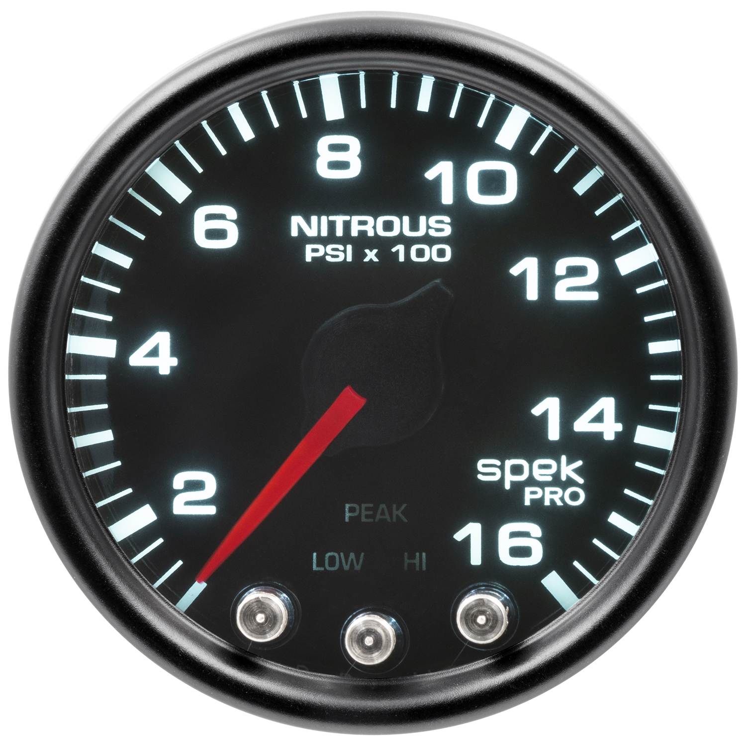 2-1/16" Nitrous Pressure, 0-1600 Psi, Spek-Pro, Black/Black