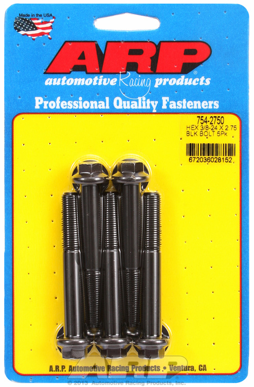 "3/8""-24 x 2.750 hex 7/16 wrenching black oxide bolts" 5pcs