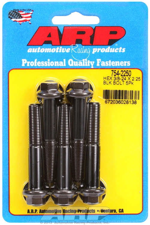 "3/8""-24 x 2.250 hex 7/16 wrenching black oxide bolts" 5pcs