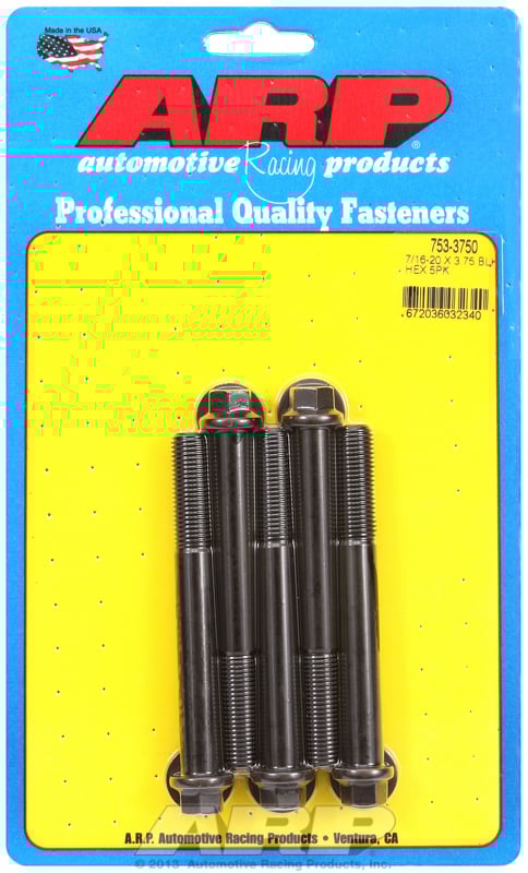 "7/16""-20 x 3.750 hex black oxide bolts" (5pcs)