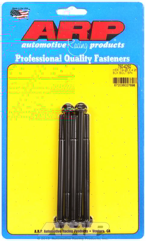 "1/4""-28 x 4.250 hex black oxide bolts" (5pcs)