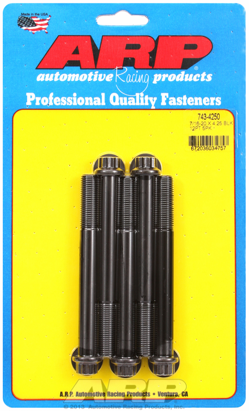 "7/16""-20 x 4.250 12pt black oxide bolts" (5pcs)