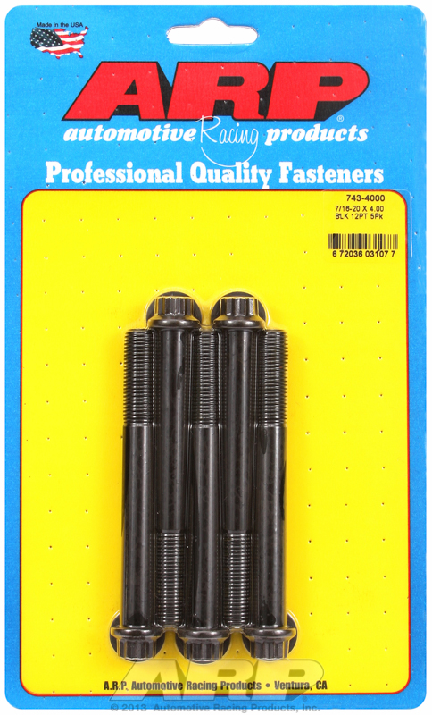 "7/16""-20 x 4.000 12pt black oxide bolts" (5pcs)