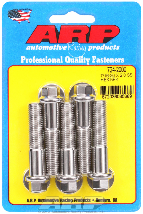 "7/16""-20 x 2.000 hex SS bolts" (5pcs)