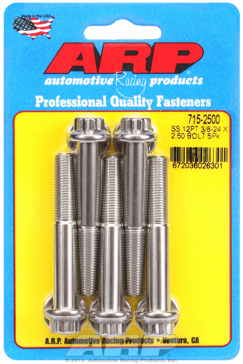 "3/8""-24 x 2.500 12pt 7/16 wrenching SS bolts" (5pcs)