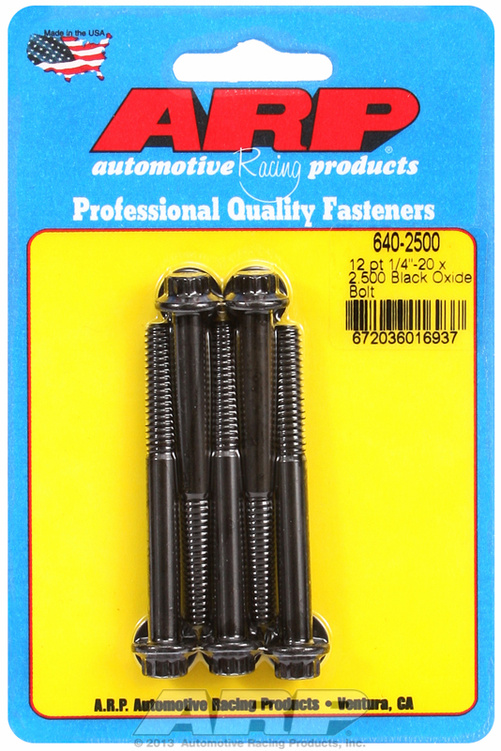 "1/4""-20 x 2.500 12pt black oxide bolts" (5pcs)