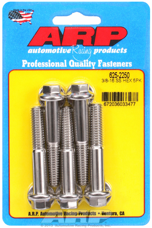 "3/8""-16 x 2.250 hex 7/16 wrenching SS bolts" (5pcs)