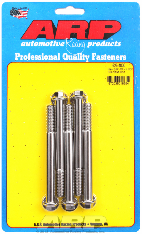"3/8""-16 x 4.000 hex SS bolts" (5pcs)