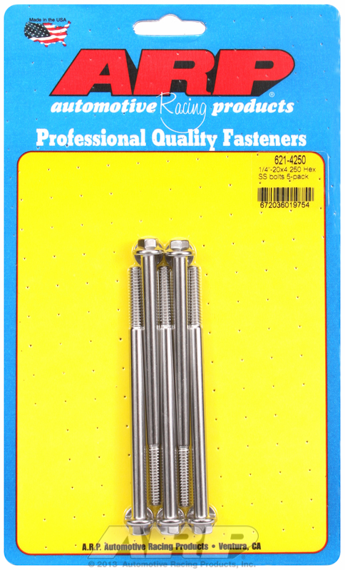 "1/4""-20 x 4.250 hex SS bolts" (5pcs)
