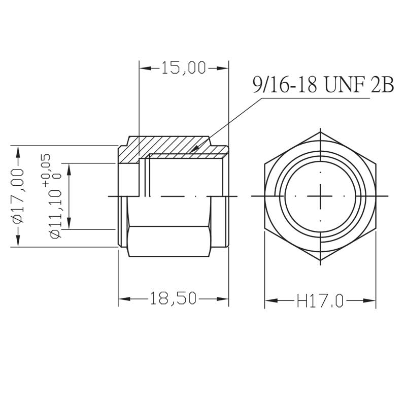 Brake fitting female 9/16-18 90° conc. SS