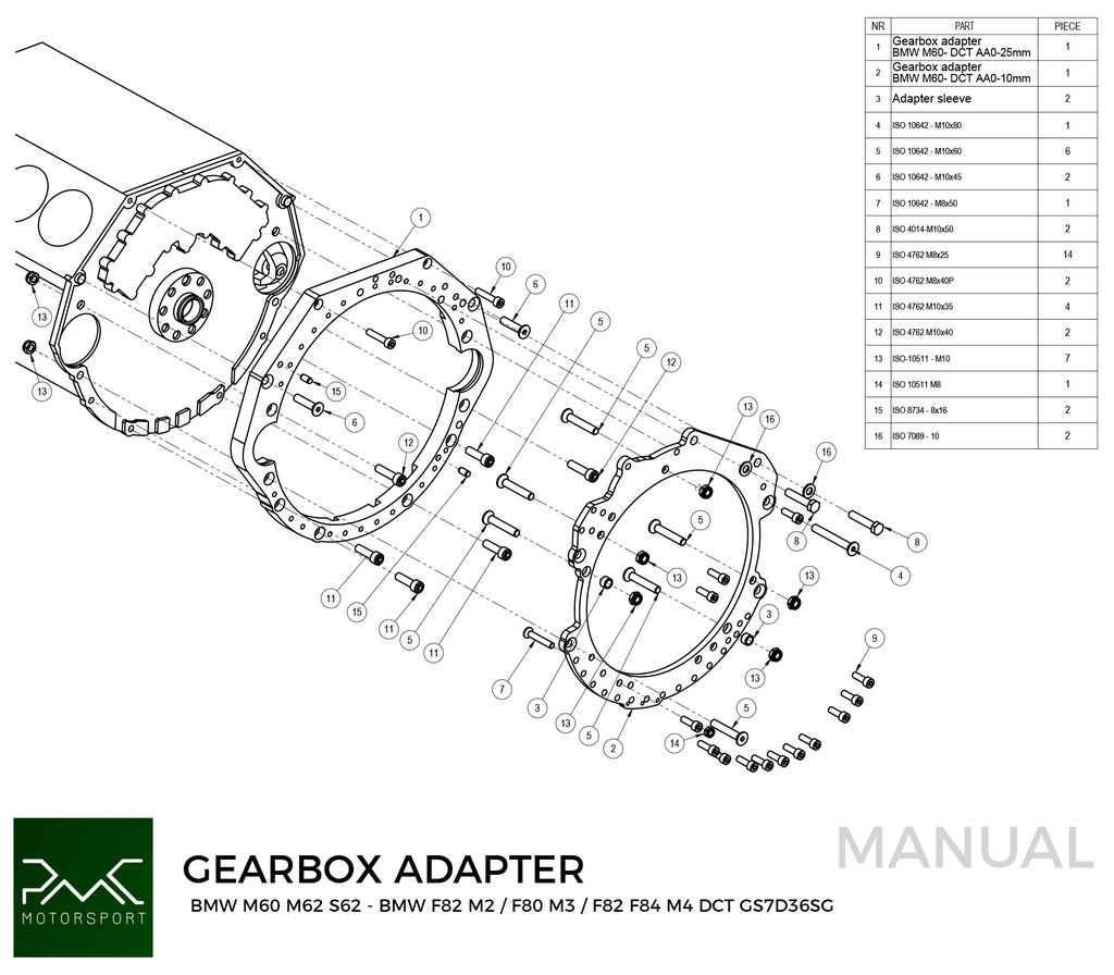 ADAPTER PLATE BMW V8 M60 M62 S62