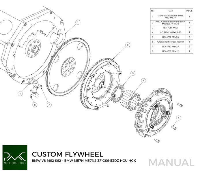 PMC Adapter kit BMW M62 - BMW M57N HGU HGK - 240mm / 9.45"