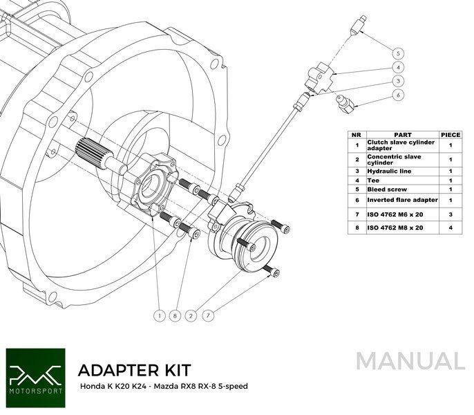 PMC Adapter Kit Honda K - Mazda RX-8 5-speed - 240mm / 9.45"