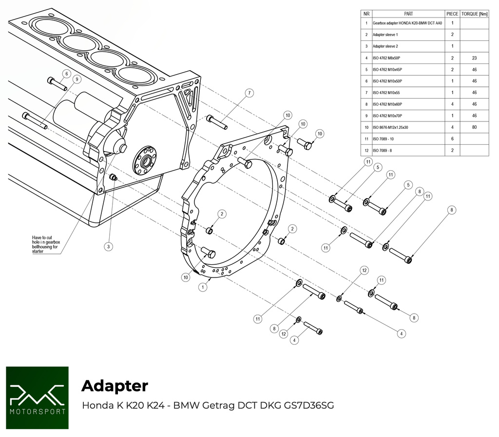 PMC Adapter Kit Honda K - BMW DCT DKG Getrag GS7D36SG Inline-six