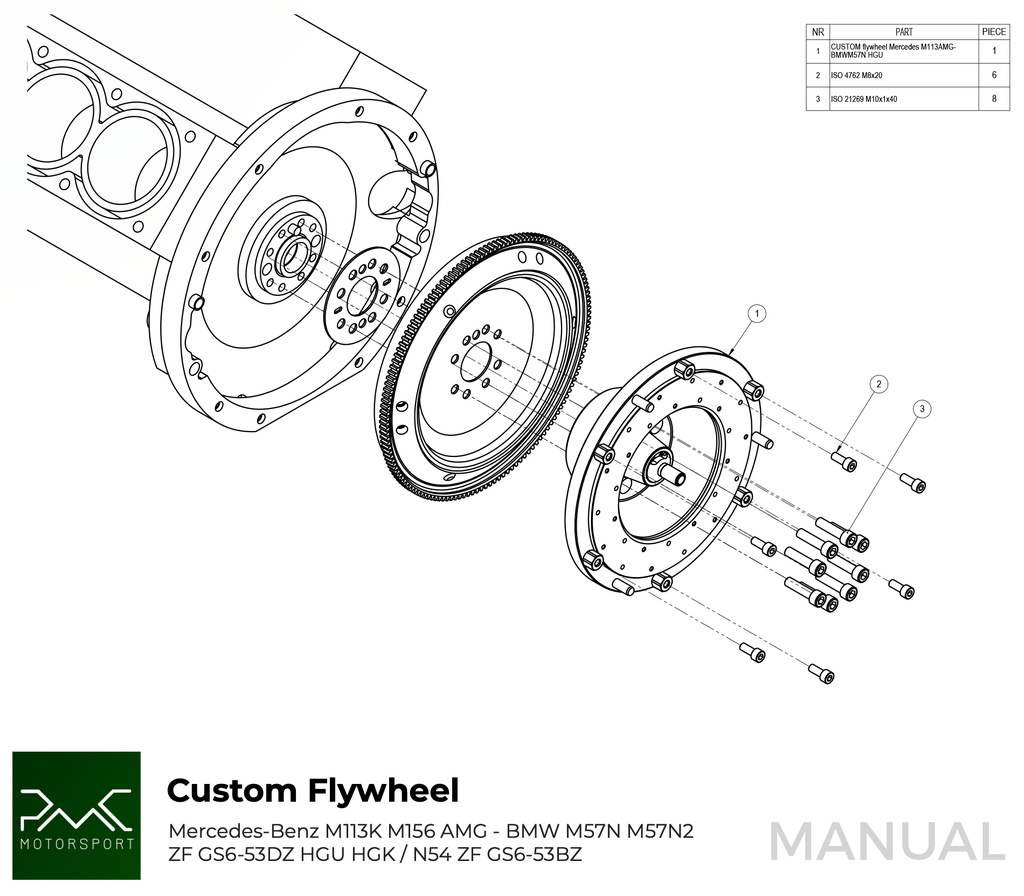 PMC STAGE 1 Mercedes-Benz M113 - BMW M57N HGU HGK / N54 - 240mm / 9.45" (949)