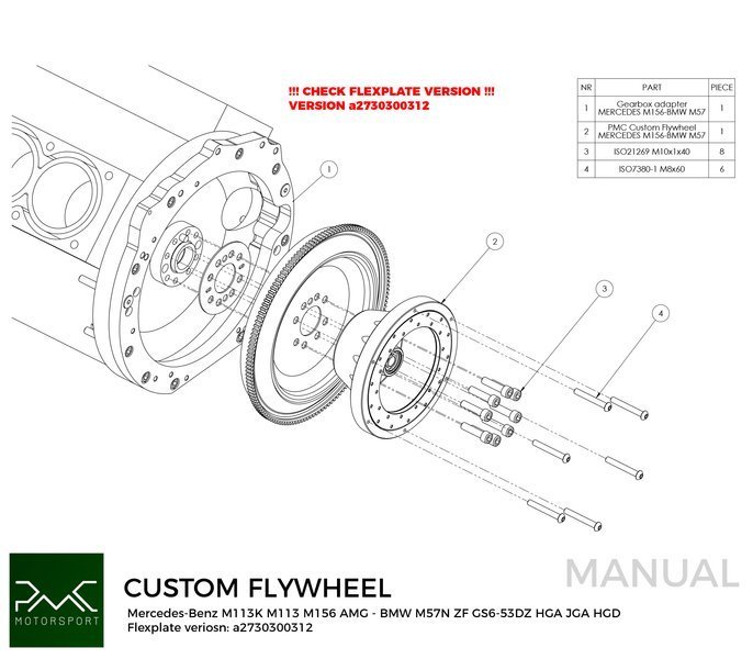 PMC Adapter Mercedes-Benz M113 - BMW M57N HGD JGA - 184mm 7.25" (P)