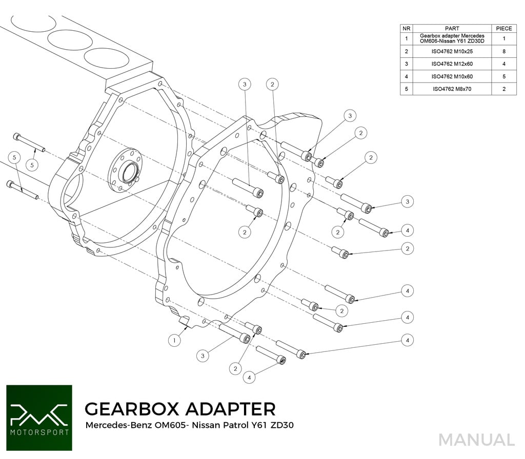 PMC Adapter Kit Mercedes Benz OM605 - Nissan Patrol Y61ZD30