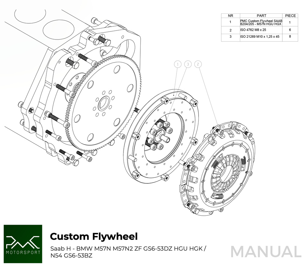 PMC RACE STAGE 1 Saab H - BMW M57N HGU HGK - 240mm / 9.45"