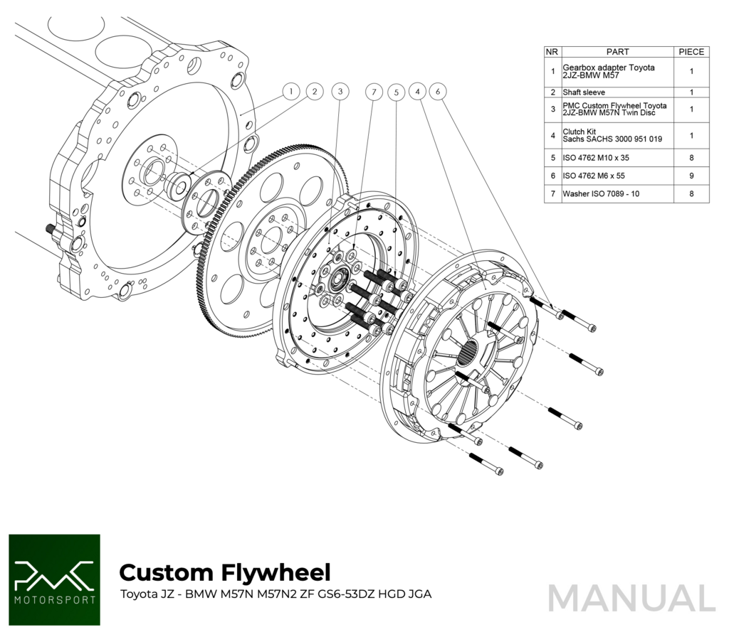 PMC Adapter Kit Toyota JZ 1JZ 2JZ - BMW E60 M57N2 6-speed HGD JGA - 228mm / 8.98"