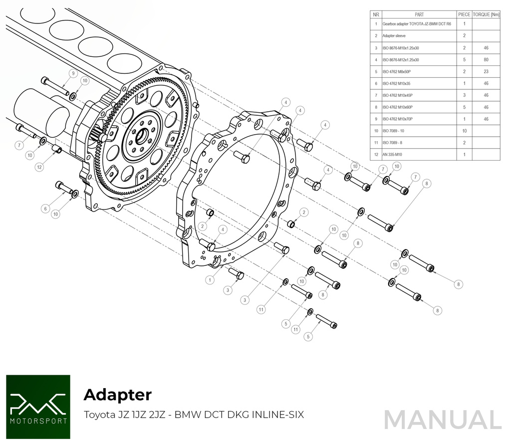 PMC Adapter kit Toyota JZ - BMW DCT DKG Getrag GS7D36SG Inline-six