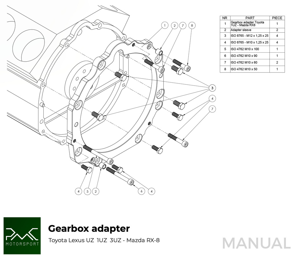 PMC Adapter Kit Toyota UZ - Mazda RX-8 - 240mm / 9.45"