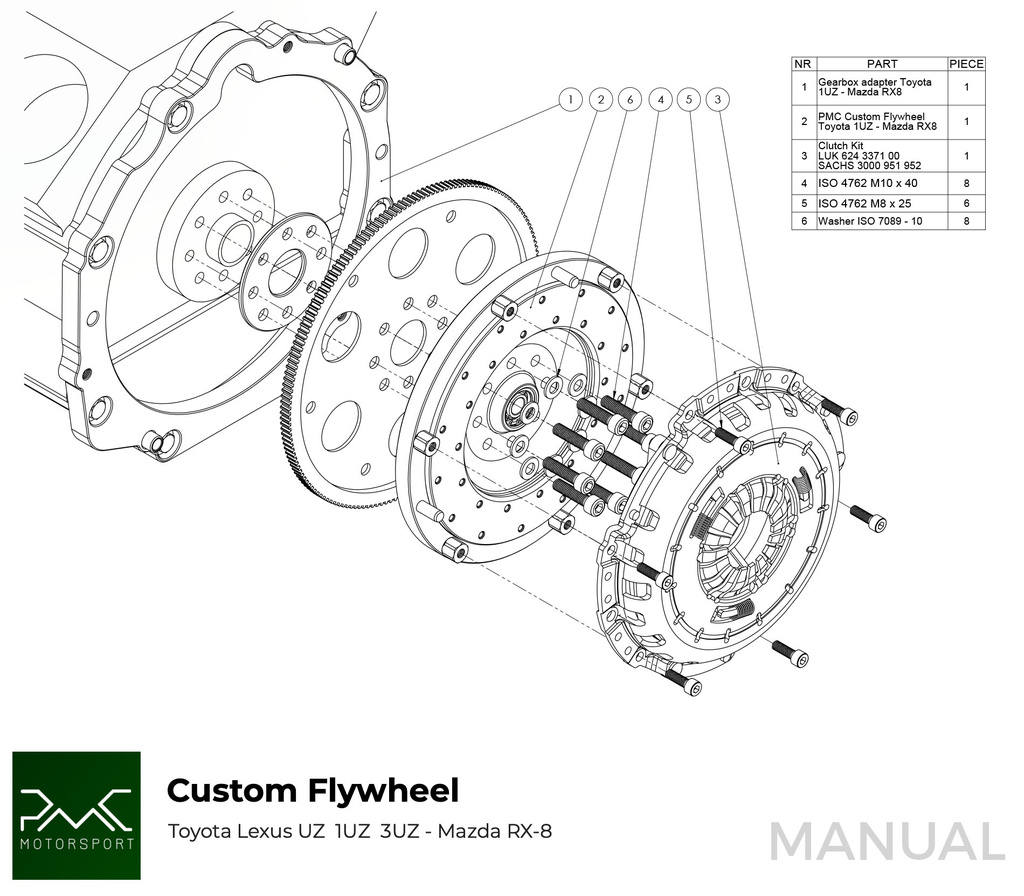 PMC Adapter Kit Toyota UZ - Mazda RX-8 - 240mm / 9.45"