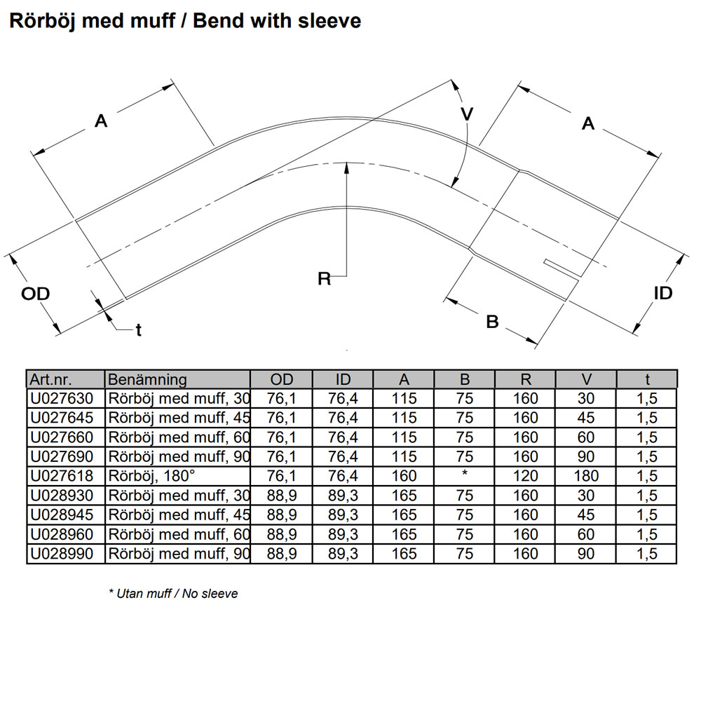 Bent exhaust tube 60° 2,5" Stainless (63mm)