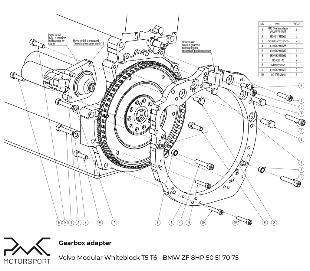 Adapter Kit Volvo Whiteblock T4/T5/T6 - BMW ZF 8HP 50 51 70 75