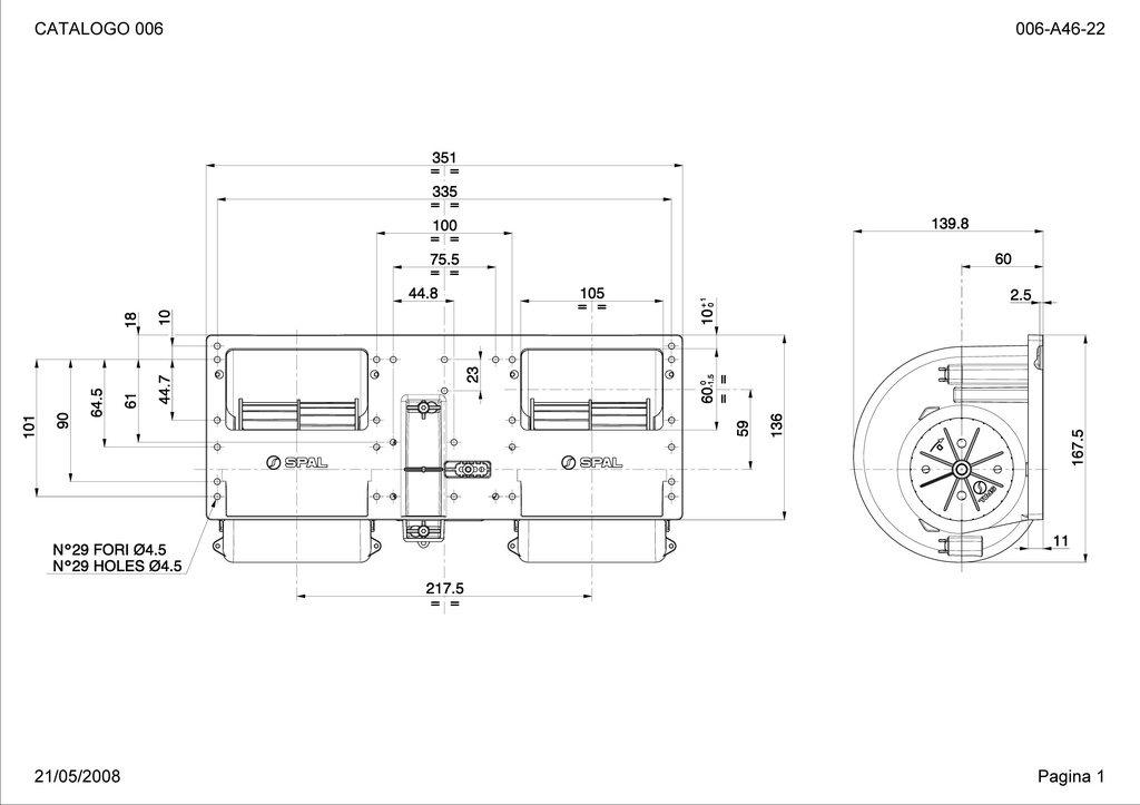 SPAL Double Radial fan 910 m³/h