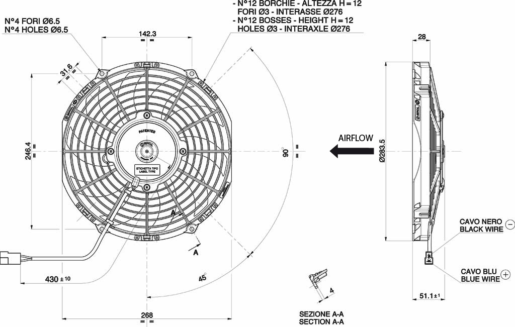 SPAL cooling fan 255mm / 10" blowing