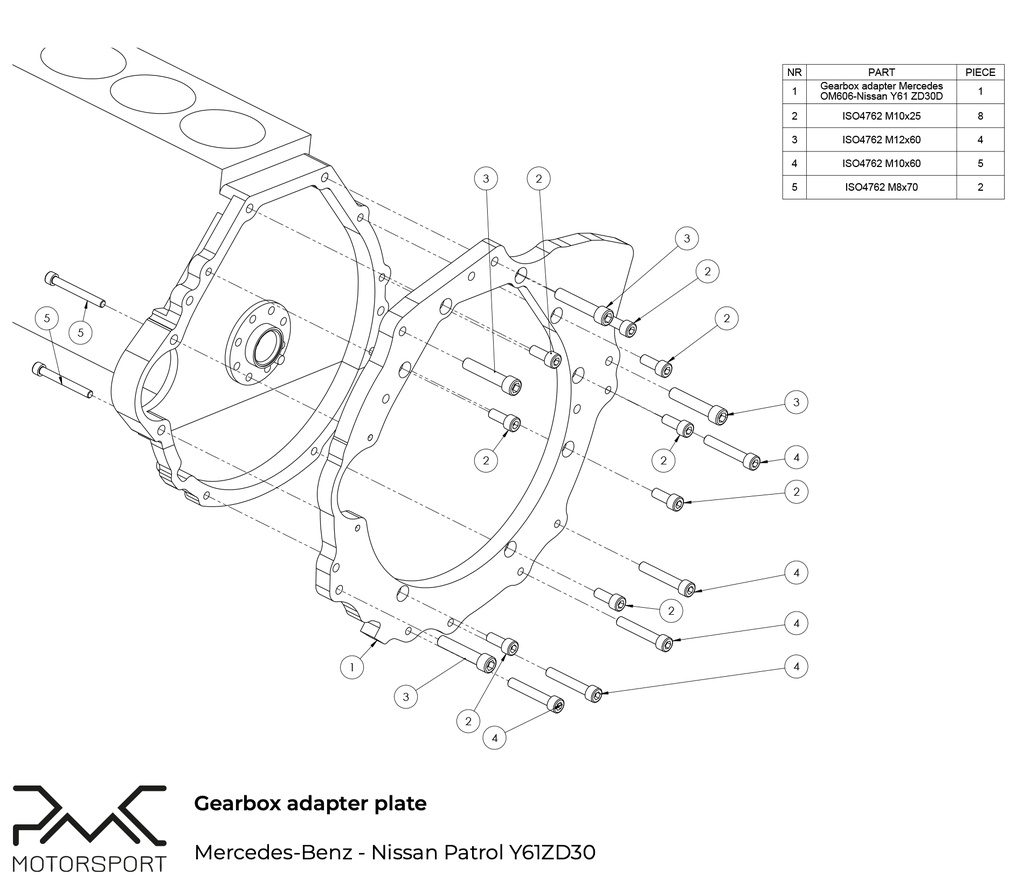 Adapter kit MB OM606 - Nissan Patrol Y61 ZD30 TD42 - 250mm