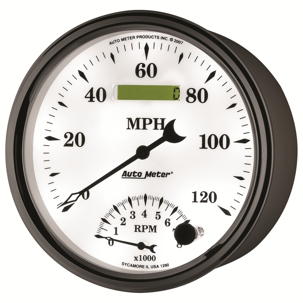 5" Tachometer/Speedometer Combo, 8k Rpm/120 Mph, Old-Tyme White Ii