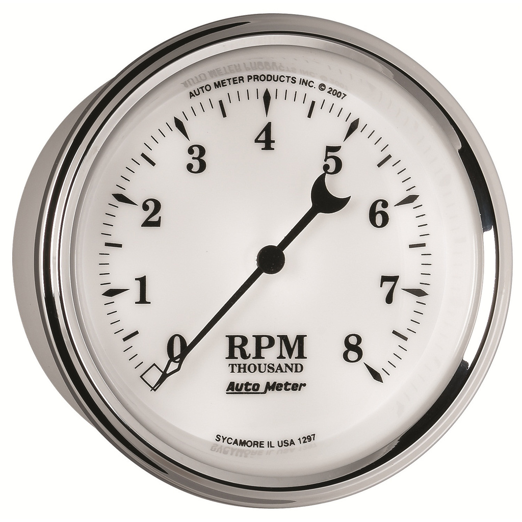 3-3/8" In-Dash Tachometer, 0-8,000 Rpm, Old-Tyme White Ii