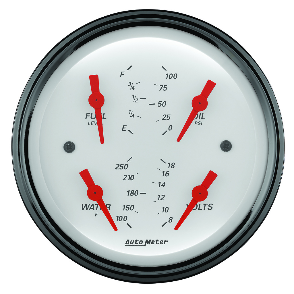 3-3/8" Quad Gauge, 100 Psi/100-250 °F/8-18v/0-90 Ω, Arctic White