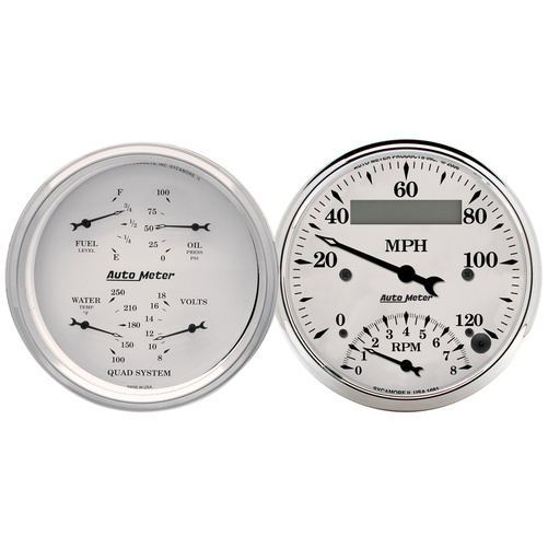 2 Pc. Gauge Kit, 3-3/8" Quad & Tach/Speedo, 240-33 Ω, Old Tyme White