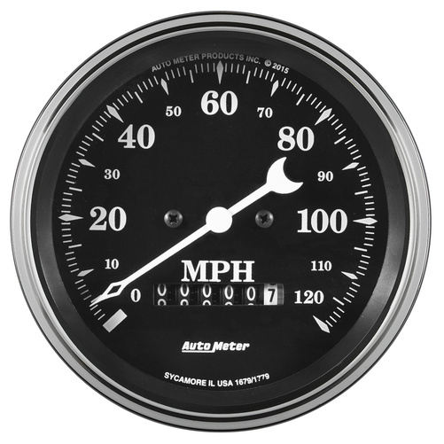 3-3/8" Speedometer, 0-120 Mph, Elec. Prog. W/ Wheel Odo, Old Tyme Black