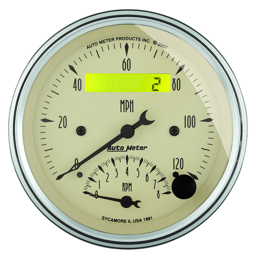 3-3/8" Tachometer/Speedometer Combo, 8k Rpm/120 Mph, Antique Beige
