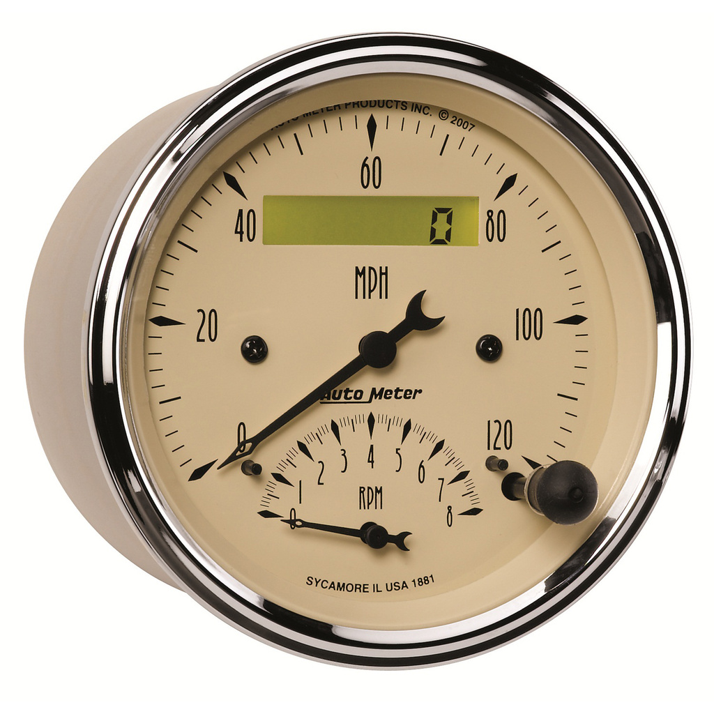 3-3/8" Tachometer/Speedometer Combo, 8k Rpm/120 Mph, Antique Beige