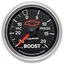 2-1/16" Boost/Vacuum, 30 In Hg/20 Psi, Chevy Red Bowtie, Black