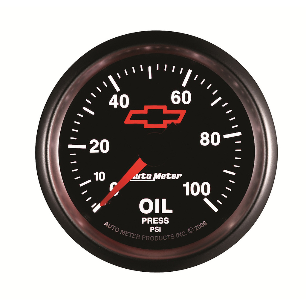 2-1/16" Oil Pressure, 0-100 Psi, Chevy Red Bowtie, Black