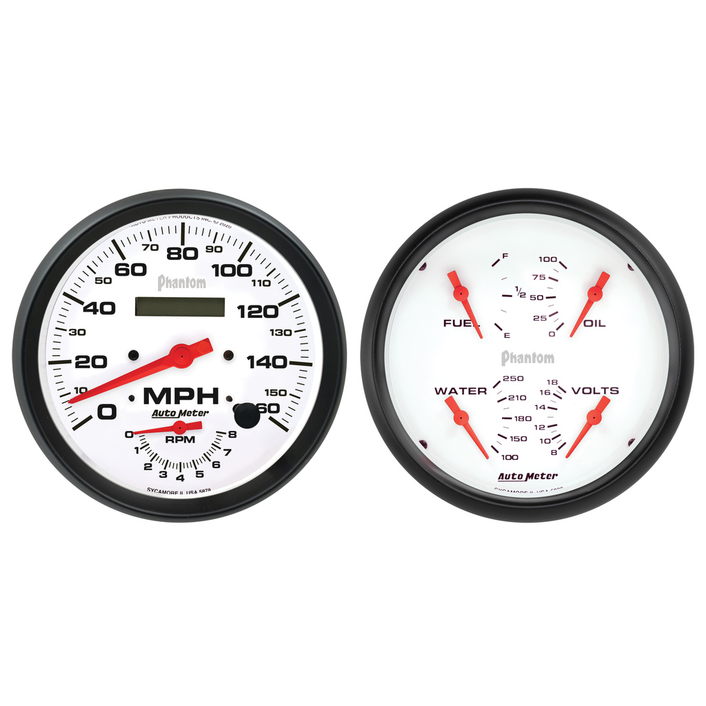 2 Pc. Gauge Kit, 5" Quad & Tach/Speedo, 240-33 Ω, Phantom