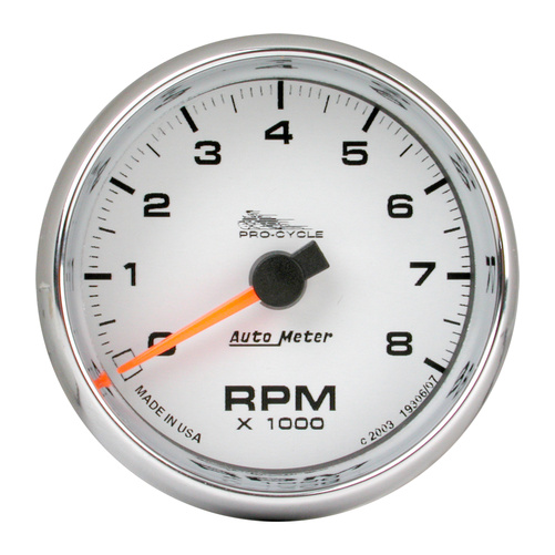 2-5/8" Tachometer, 0-8,000 Rpm, White, Pro-Cycle
