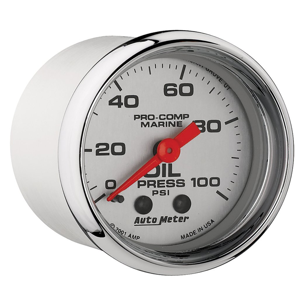 2-1/16" Oil Pressure, 0-100 Psi, Marine Chrome Ultra-Lite