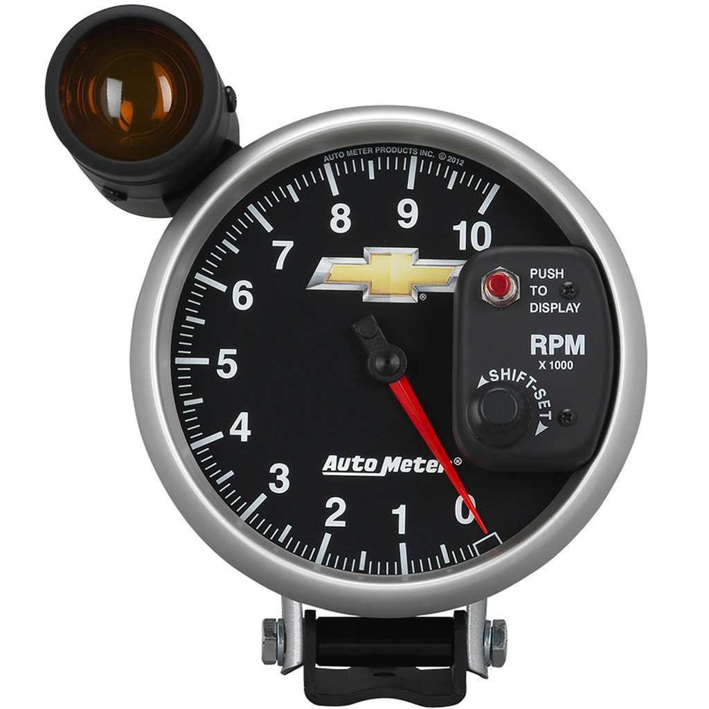 5" Tachometer, 0-10,000 Rpm, Pedestal W/ Ext. Shift-Lite, Chevy Gold Bowtie
