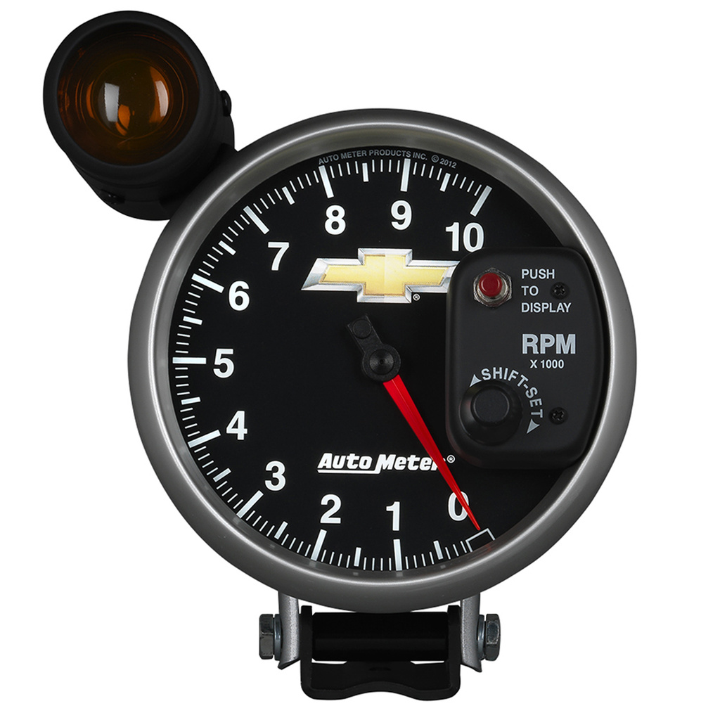 5" Tachometer, 0-10,000 Rpm, Pedestal W/ Ext. Shift-Lite, Chevy Gold Bowtie