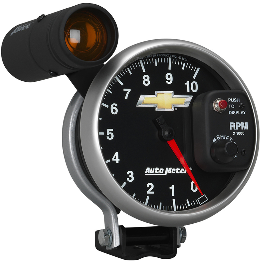 5" Tachometer, 0-10,000 Rpm, Pedestal W/ Ext. Shift-Lite, Chevy Gold Bowtie