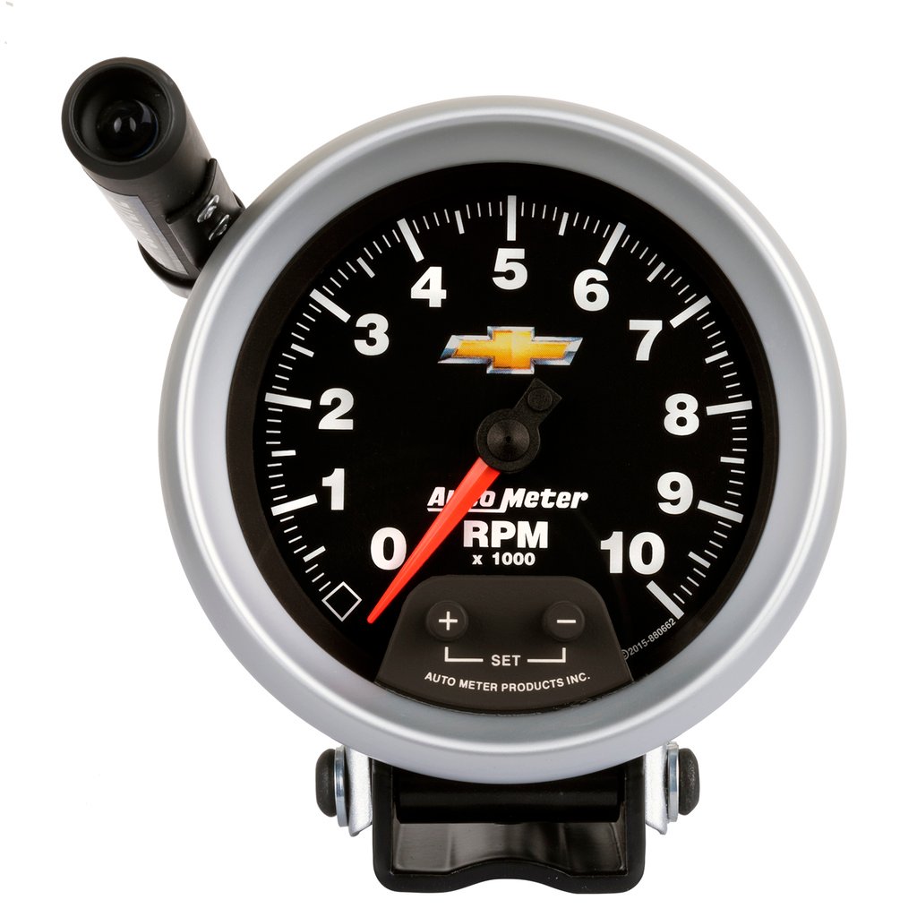 3-3/4" Pedestal Tachometer, 0-10,000 Rpm, Chevy Gold Bowtie