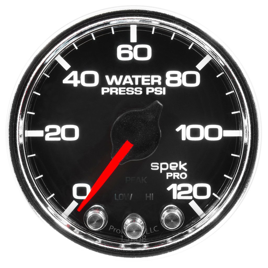2-1/16" Water Pressure, 0-120 Psi, Spek-Pro, Black/Chrome