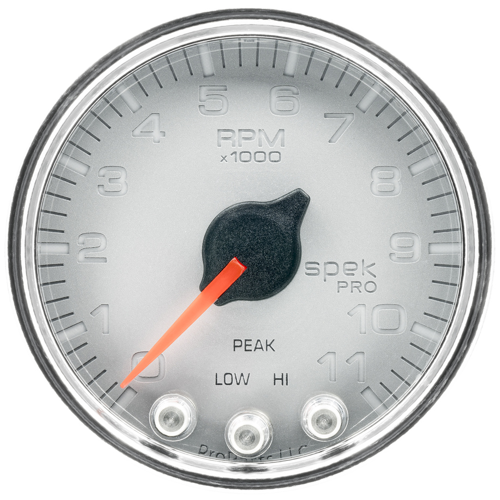 2-1/16" In-Dash Tachometer, 0-11,000 Rpm, Spek-Pro, Silver/Chrome