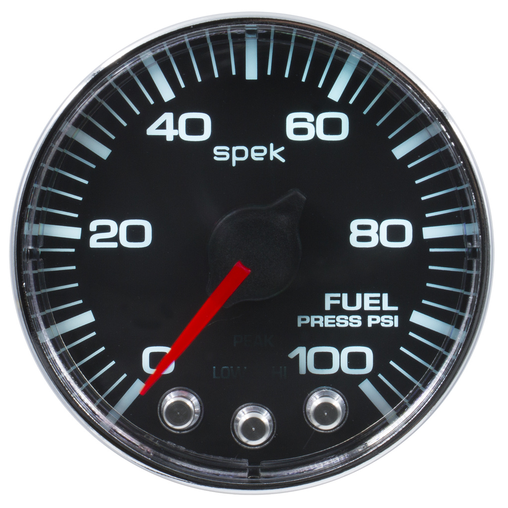2-1/16" Fuel Pressure, 0-100 Psi, Spek-Pro, Black/Chrome